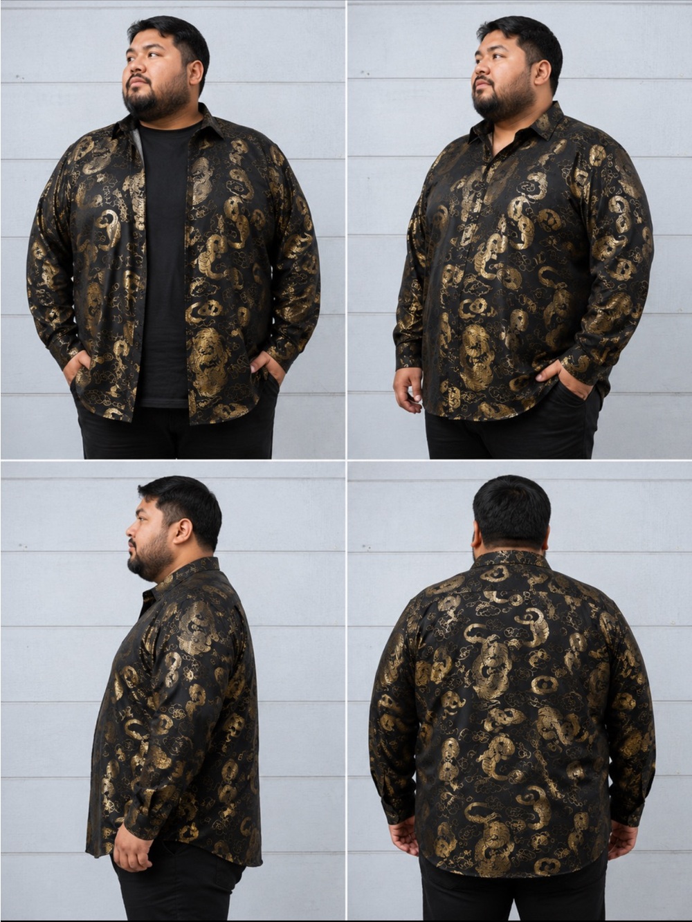 Drill Clothing Company Metallic Dragon Print Stretch Shirt – 3XL